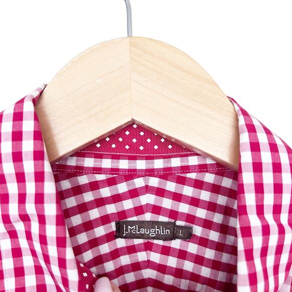 J. McLaughlin Red White Plaid Long Sleeve Button Down Sz L - Picture 3 of 5